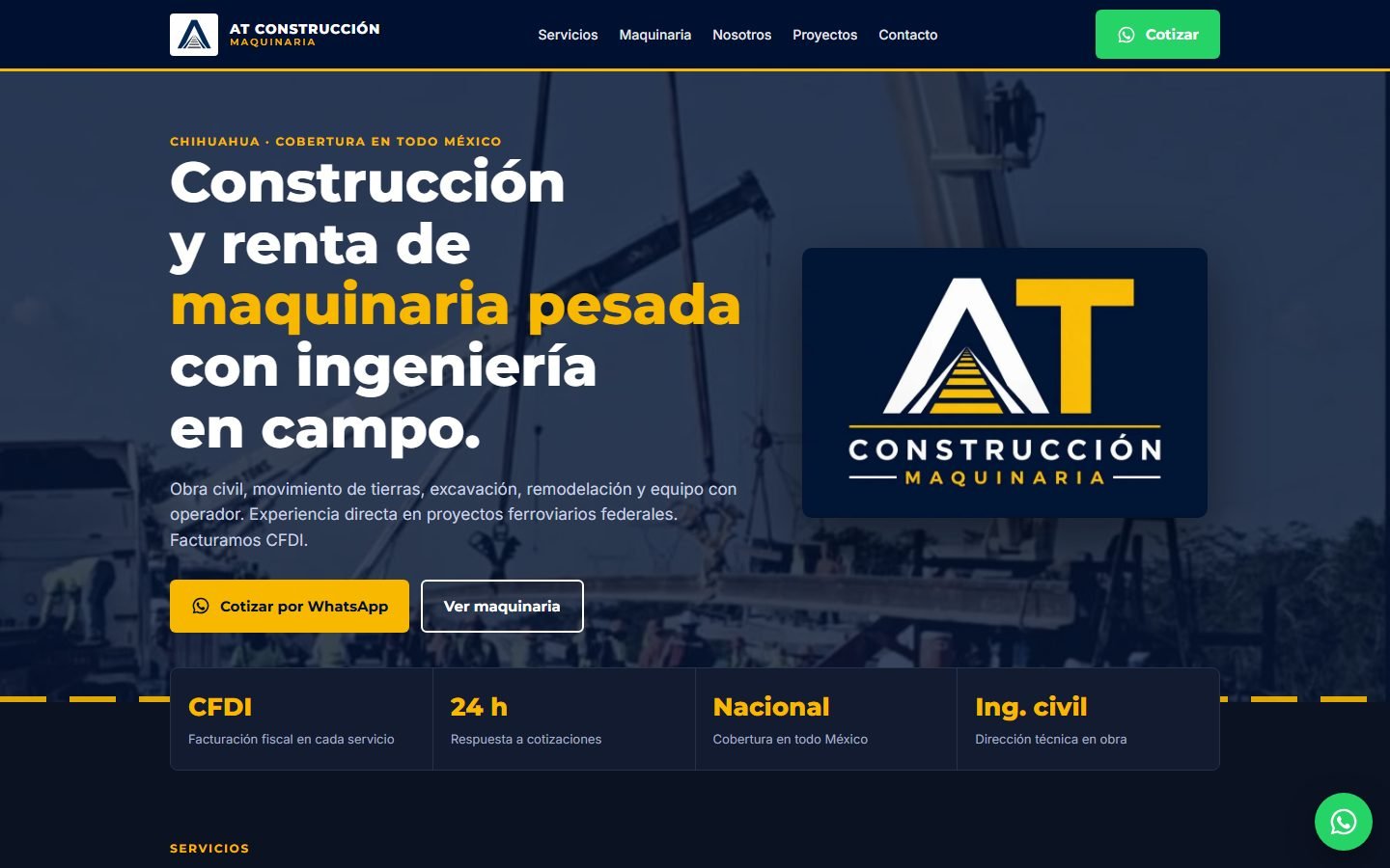 Sitio web de AT Construcción y Maquinaria
